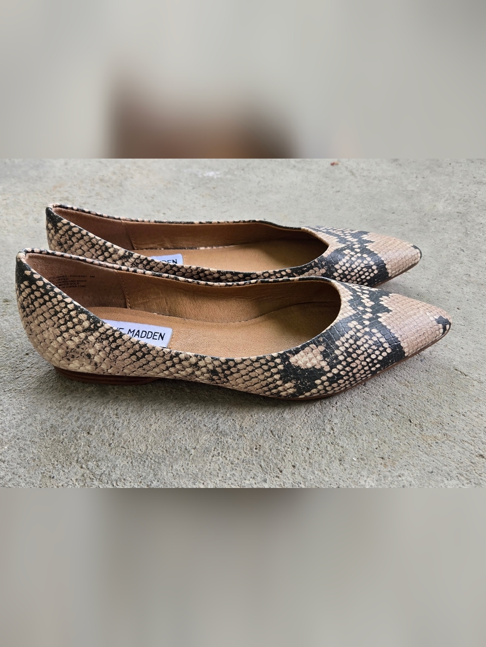 Steve Madden Beige Snake-Print Ballet Flats